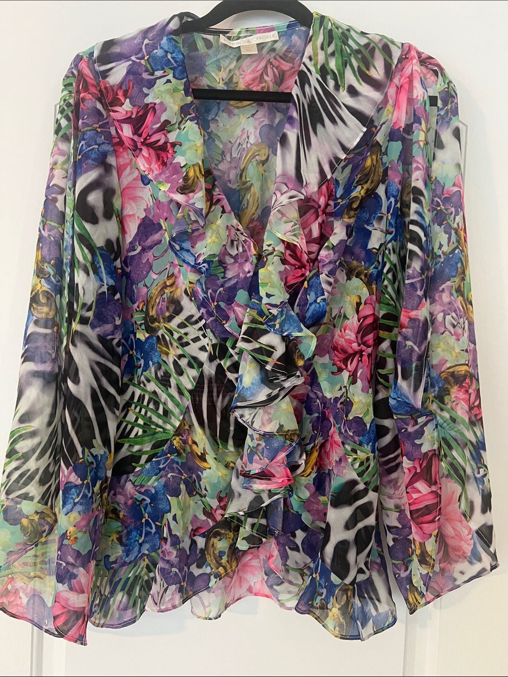 Boston Proper Multicolor Floral Sheer Blouse s-m NWOT